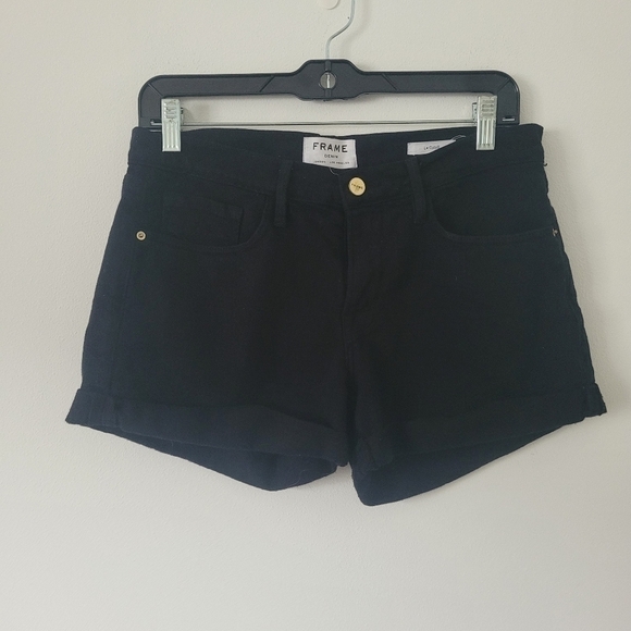 FRAME Le Cutoff Cuffed Mid-Rise Denim Shorts black Size 28 - Picture 4 of 11